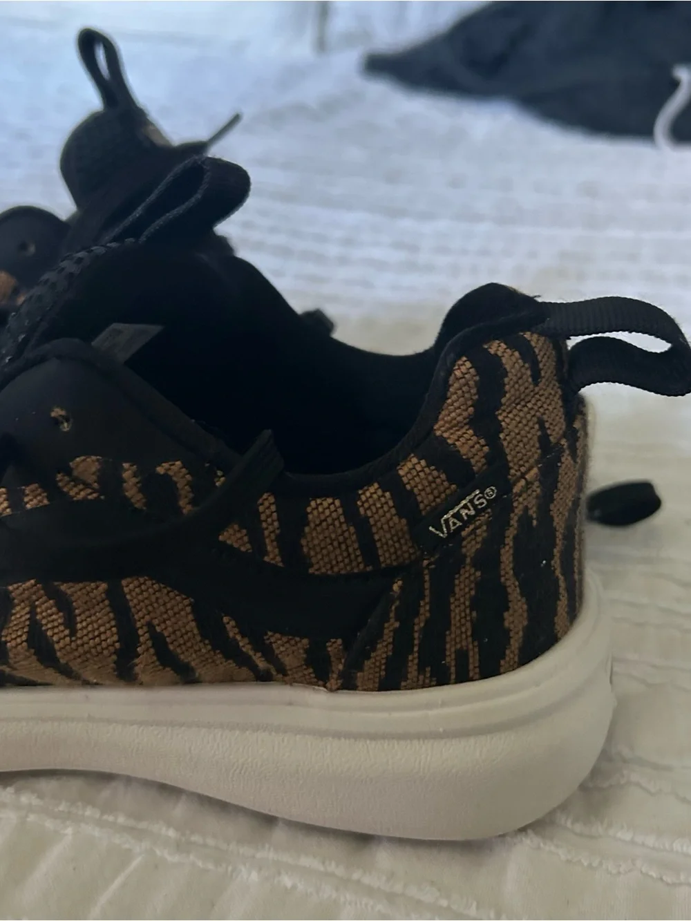 Vans UltraRange Knit Sneakers in Black and Brown Tiger Stripe